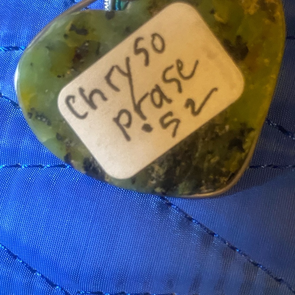 Heart shaped Chrysoprase stone, hand wrapped with silver